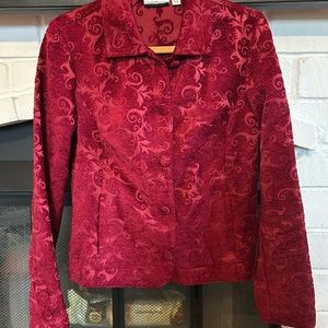 CroftandBarrow jacket. Reddish/maroon color. Swirl design. Size S